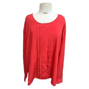 AFFINITY APPAREL Dressy Top Women’s 5XL Red Pleated Blouse Zip Back Gold Buttons